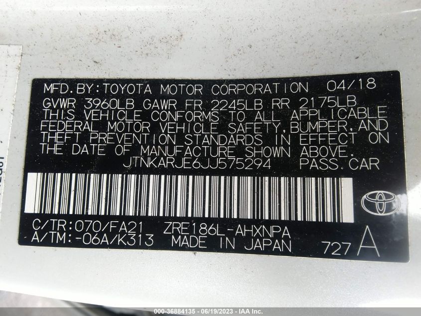 2018 TOYOTA COROLLA IM - JTNKARJE6JJ575294