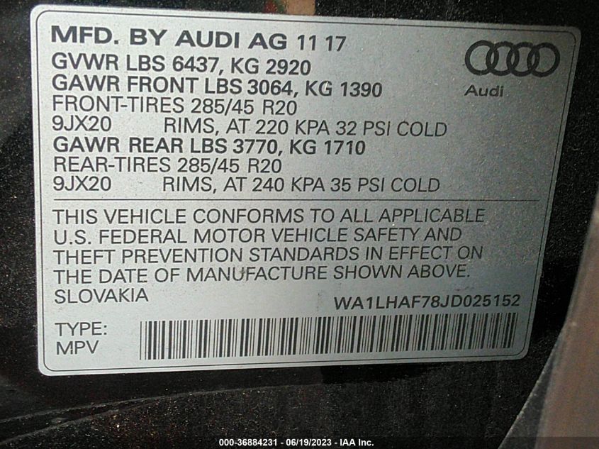 2018 AUDI Q7 PREMIUM PLUS - WA1LHAF78JD025152