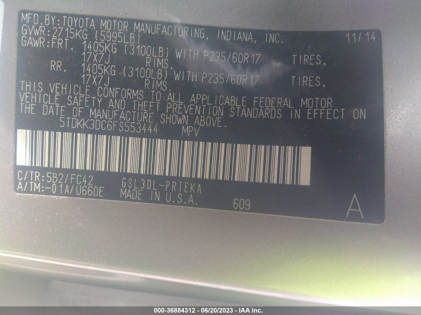 2015 TOYOTA SIENNA LE - 5TDKK3DC6FS553444
