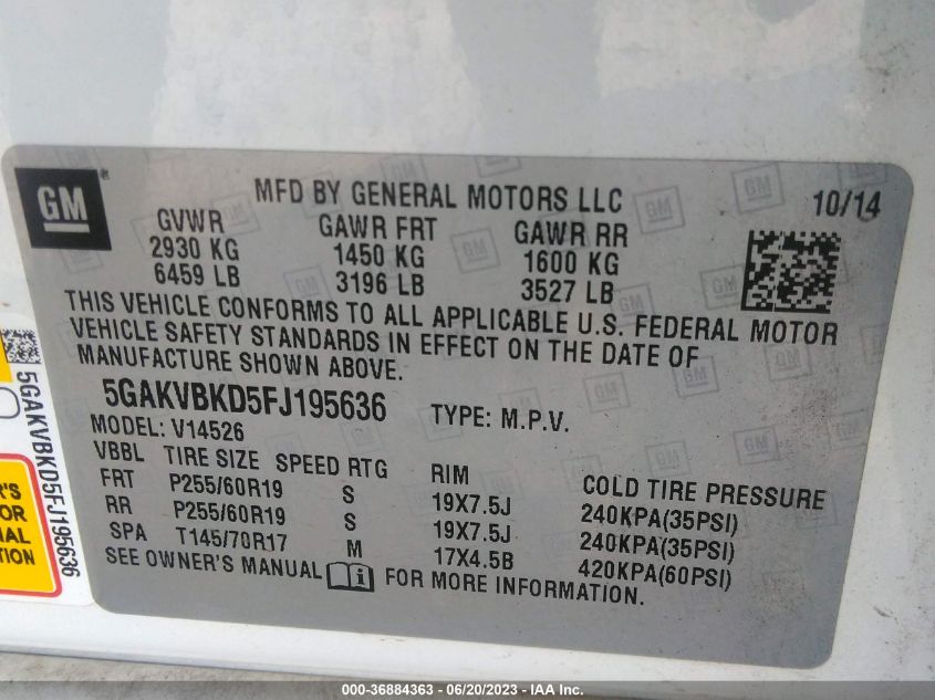 2015 BUICK ENCLAVE LEATHER - 5GAKVBKD5FJ195636
