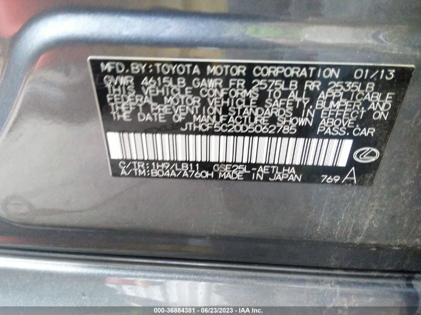 2013 LEXUS IS 250 - JTHCF5C20D5062785