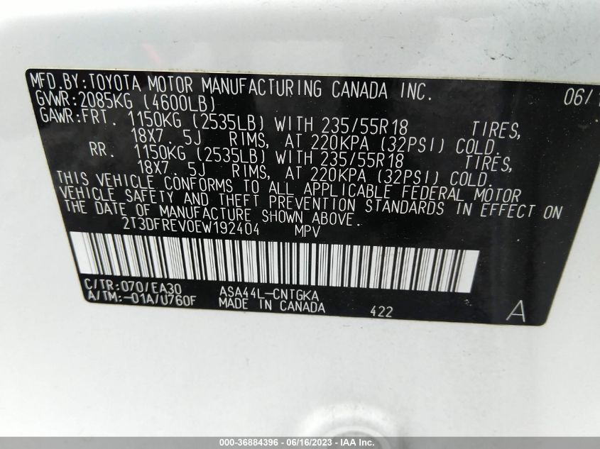 2014 TOYOTA RAV4 LIMITED - 2T3DFREV0EW192404