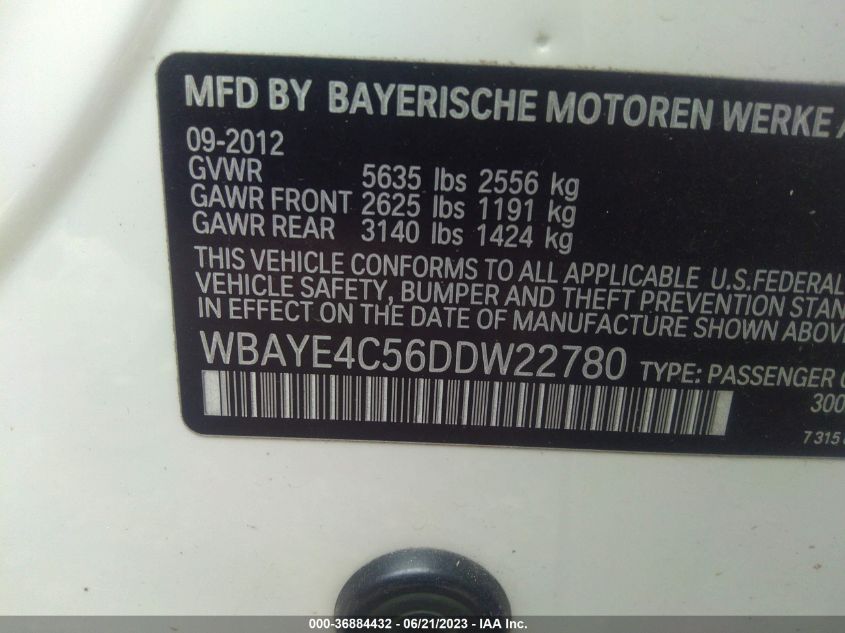 2013 BMW 7 SERIES 740LI - WBAYE4C56DDW22780