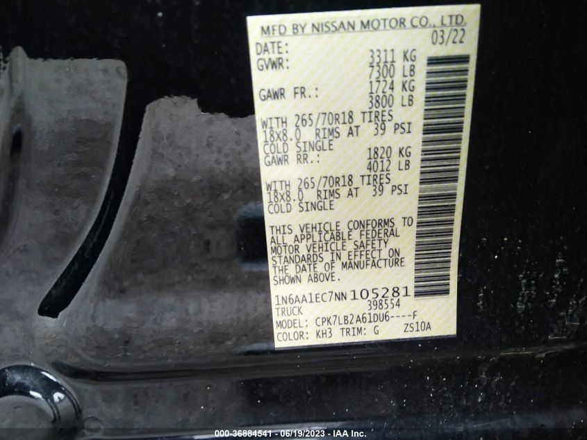 2022 NISSAN TITAN SV - 1N6AA1EC7NN105281