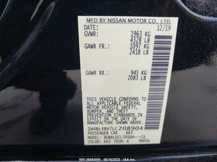 2020 NISSAN ALTIMA 2.5 S - 1N4BL4BV7LC208904