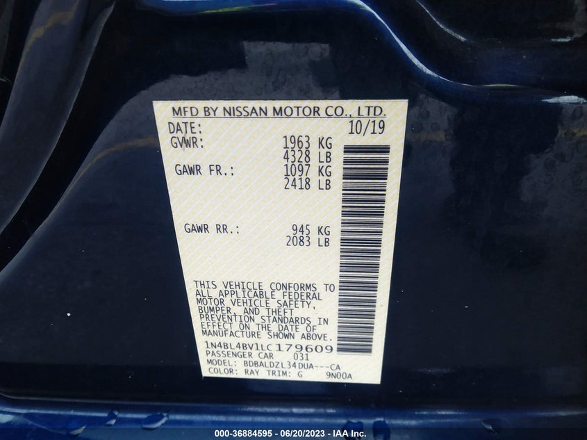 VIN 1N4BL4BV1LC179609 2020 NISSAN ALTIMA 2.5 S