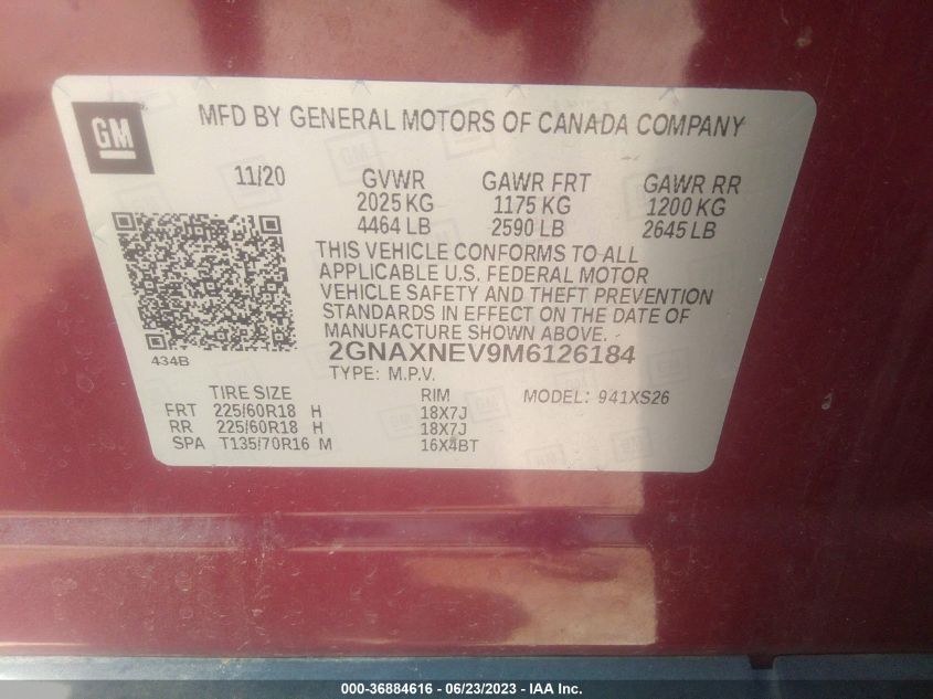 2021 CHEVROLET EQUINOX PREMIER - 2GNAXNEV9M6126184