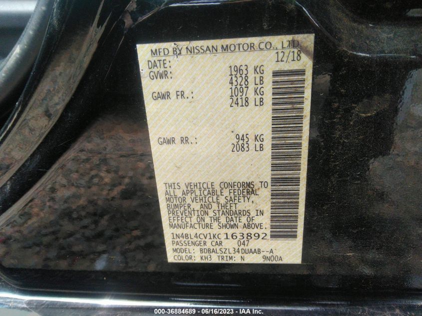 2019 NISSAN ALTIMA 2.5 SR - 1N4BL4CV1KC163892