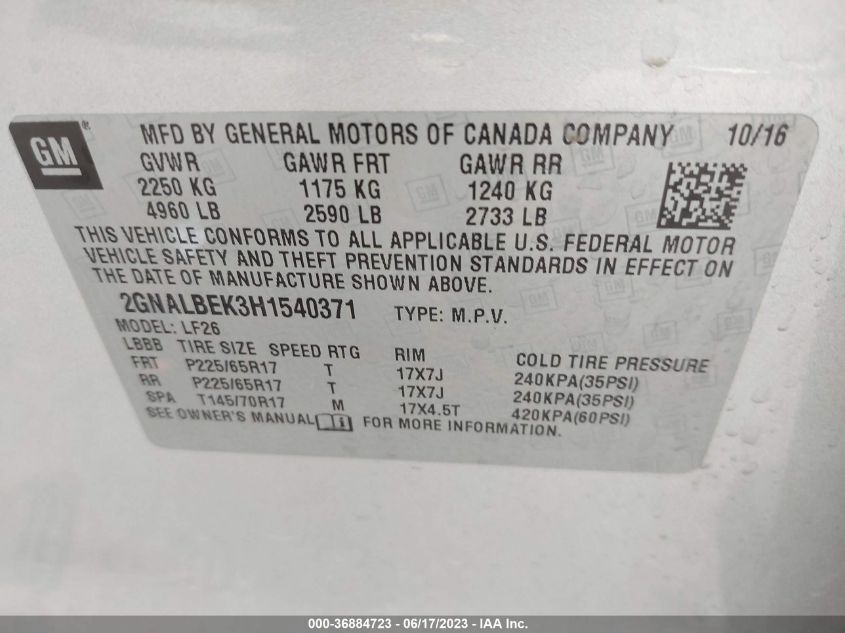 2017 CHEVROLET EQUINOX LS - 2GNALBEK3H1540371