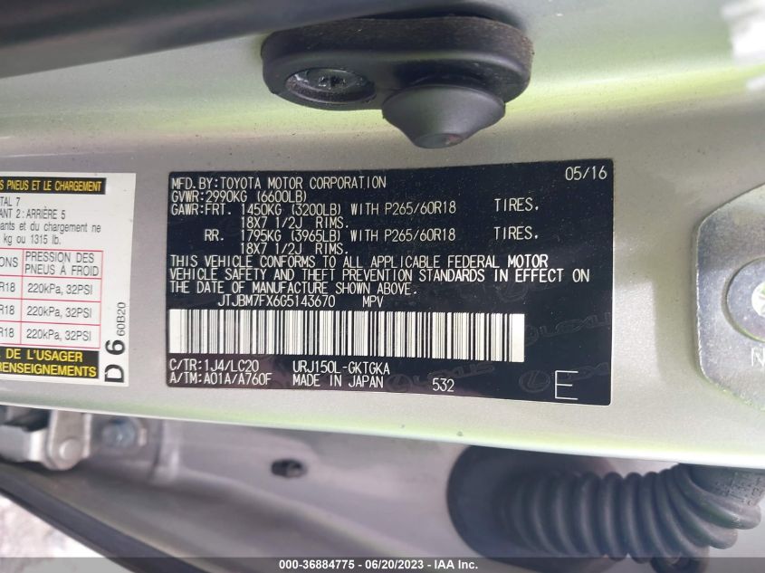 2016 LEXUS GX 460 - JTJBM7FX6G5143670