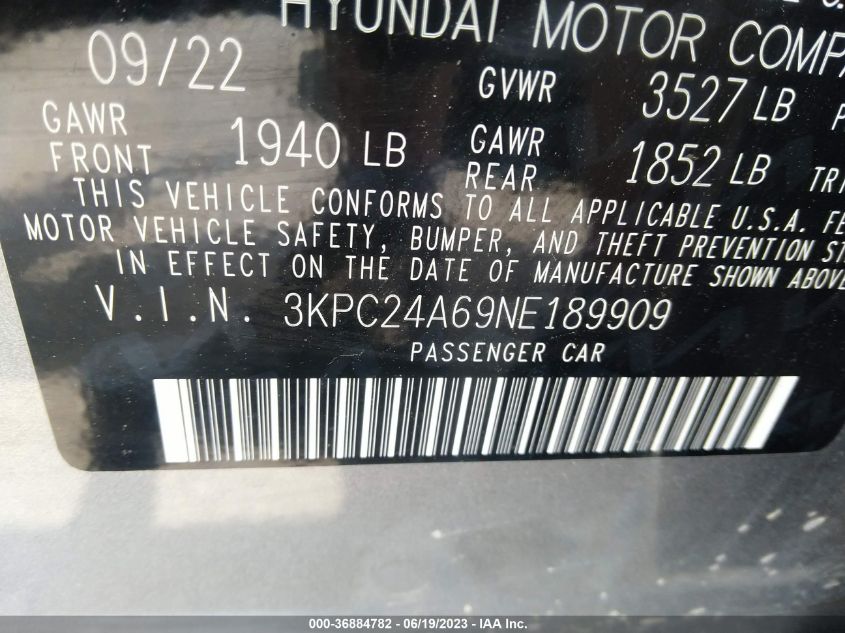 2022 HYUNDAI ACCENT SEL - 3KPC24A69NE189909
