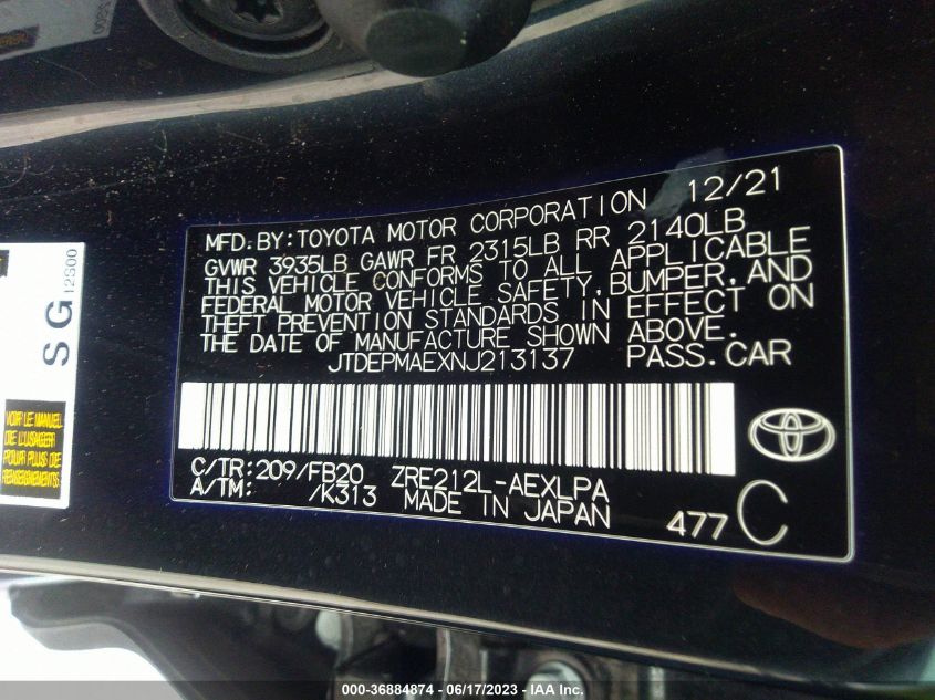 JTDEPMAEXNJ213137 Toyota Corolla LE 9