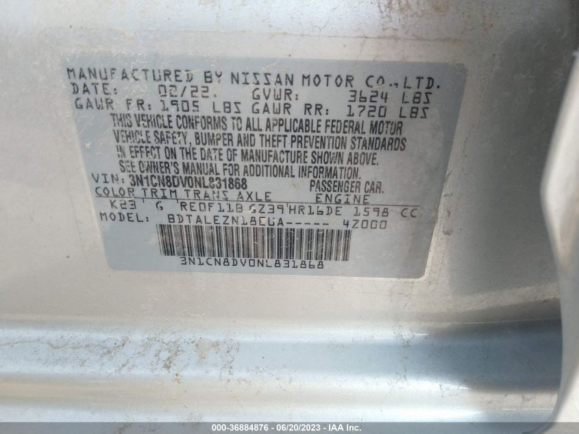 2022 NISSAN VERSA S - 3N1CN8DV0NL831868
