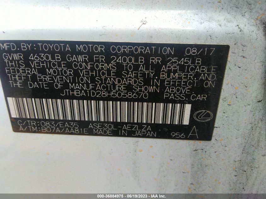 2017 LEXUS IS 200T - JTHBA1D28H5058670