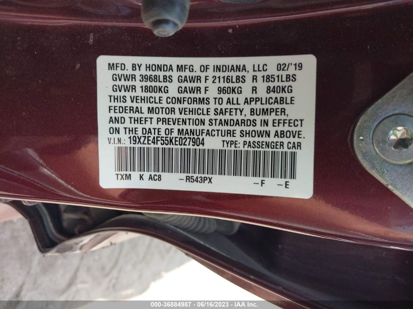 2019 HONDA INSIGHT EX - 19XZE4F55KE027904