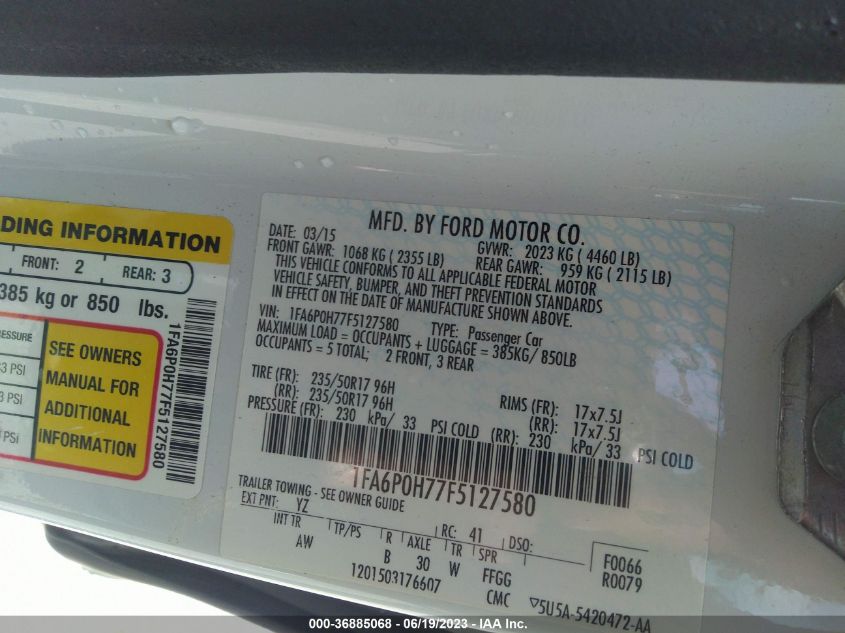 2015 FORD FUSION SE - 1FA6P0H77F5127580
