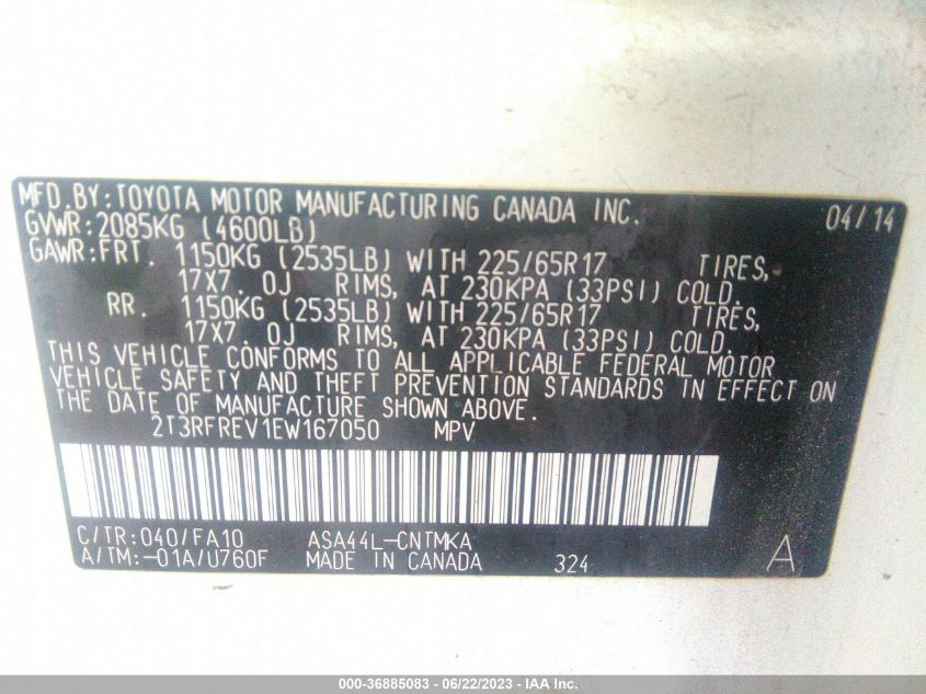 2014 TOYOTA RAV4 XLE - 2T3RFREV1EW167050