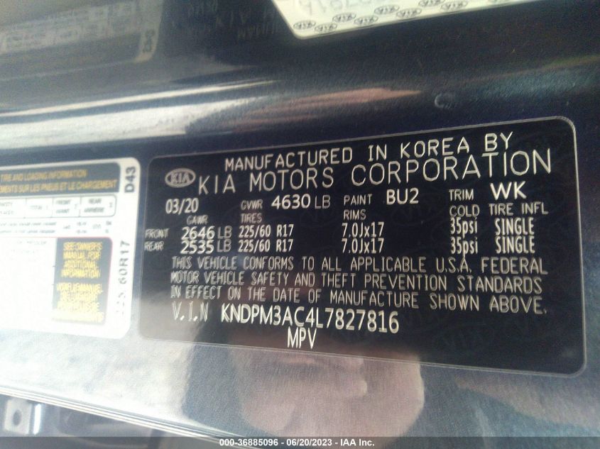 2020 KIA SPORTAGE LX - KNDPM3AC4L7827816