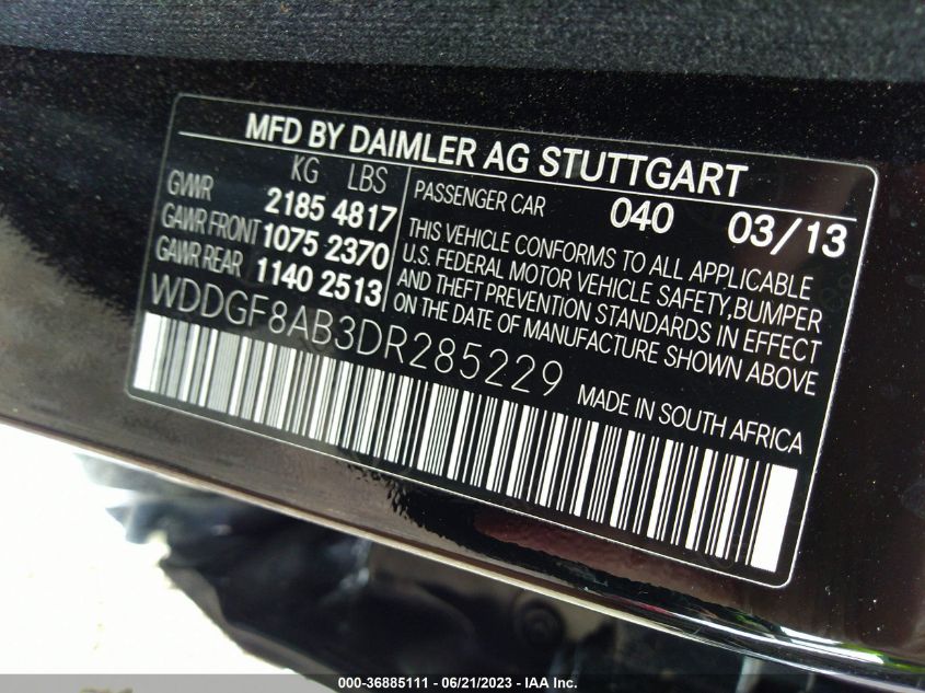 2013 MERCEDES-BENZ C-CLASS C 300 - WDDGF8AB3DR285229