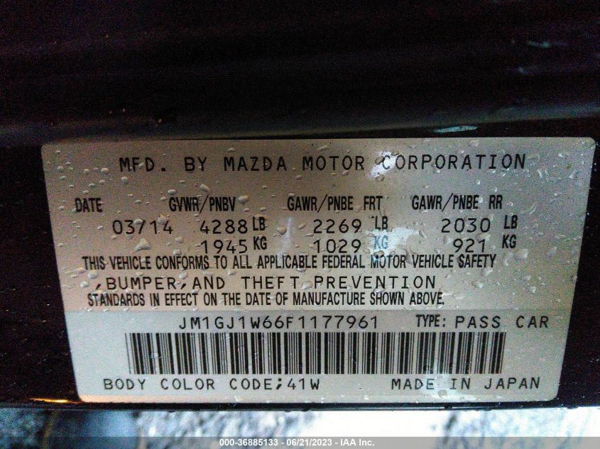 2015 MAZDA MAZDA6 I GRAND TOURING - JM1GJ1W66F1177961