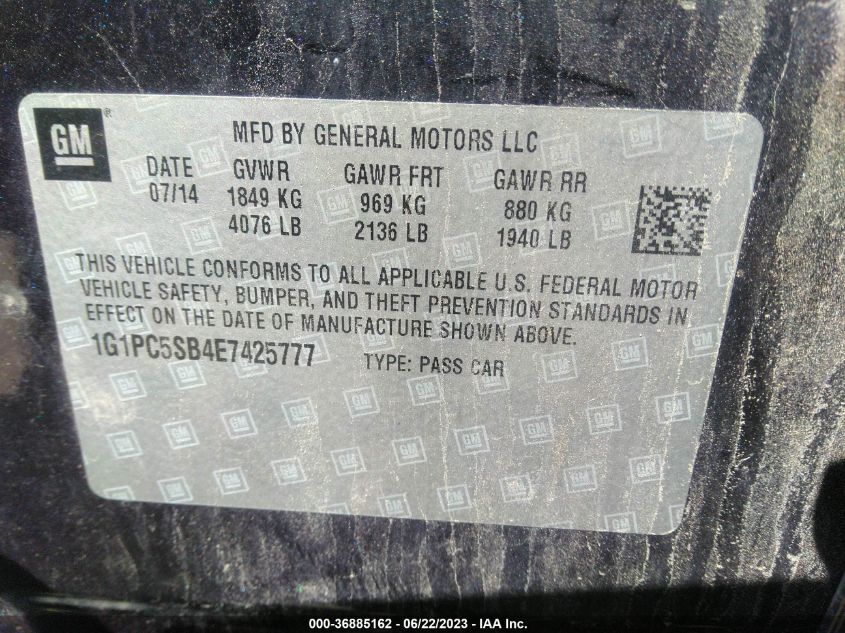 2014 CHEVROLET CRUZE 1LT - 1G1PC5SB4E7425777