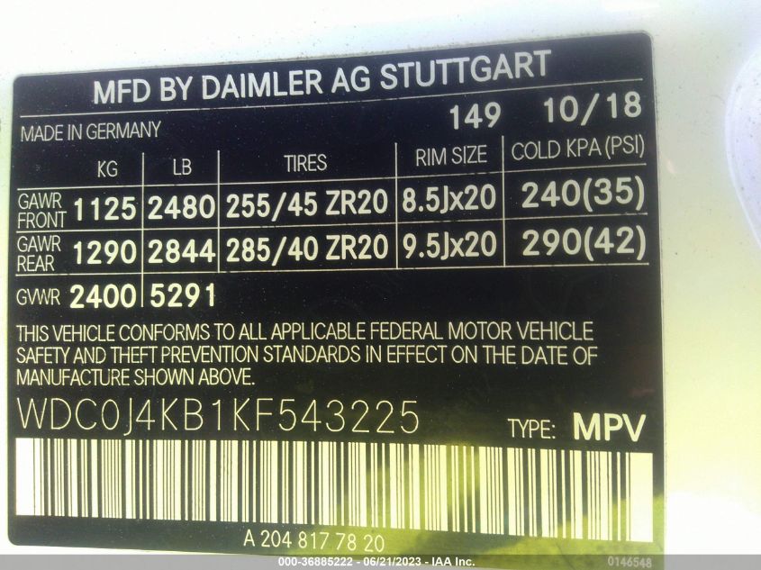 2019 MERCEDES-BENZ GLC 300 COUPE WDC0J4KB1KF543225