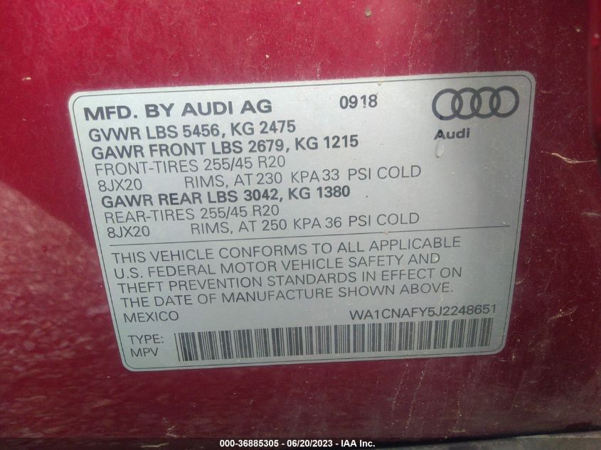 WA1CNAFY5J2248651 2018 AUDI Q5, photo no. 9