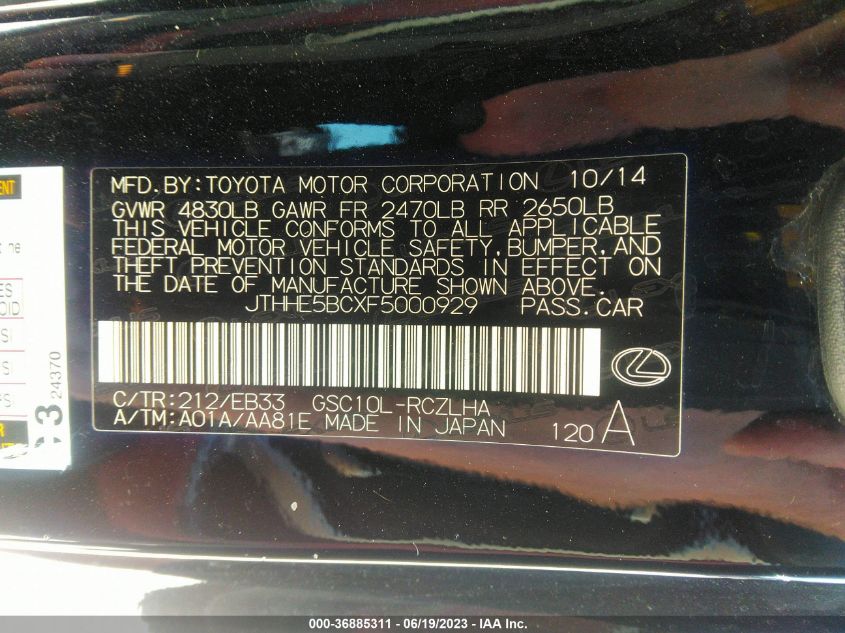 2015 LEXUS RC 350 - JTHHE5BCXF5000929