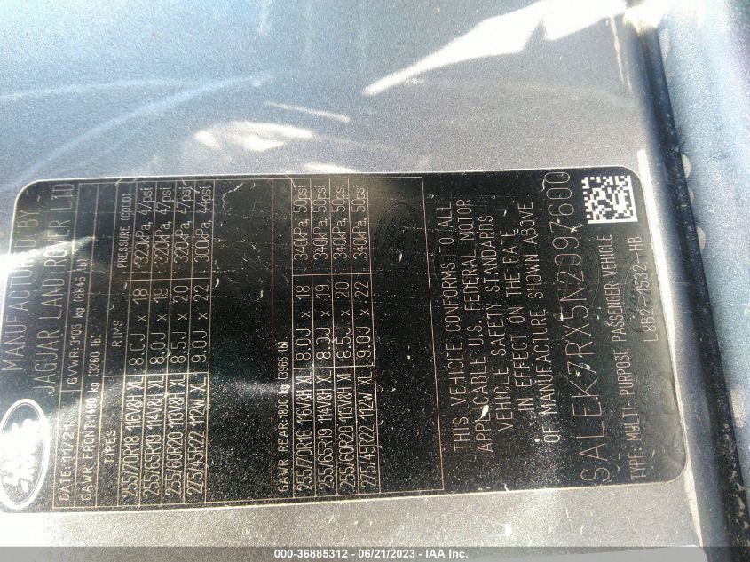 2022 LAND ROVER DEFENDER 110 SALEK7RX5N2097600