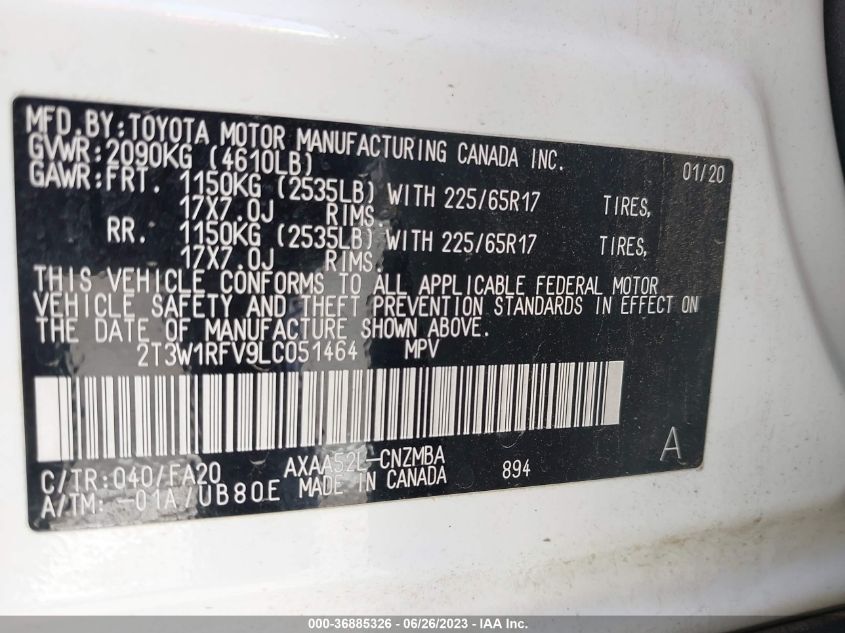 2020 TOYOTA RAV4 XLE - 2T3W1RFV9LC051464