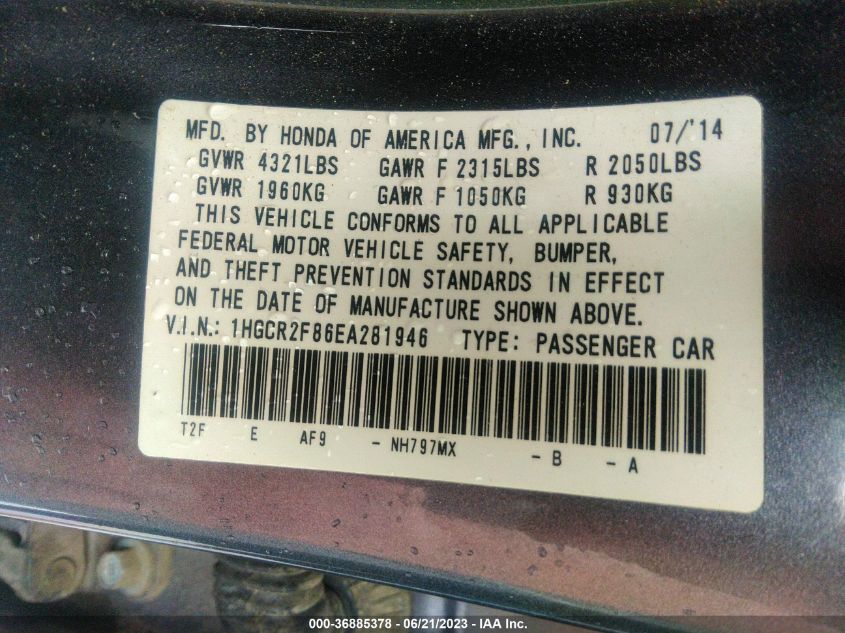 2014 HONDA ACCORD SEDAN EX-L - 1HGCR2F86EA281946