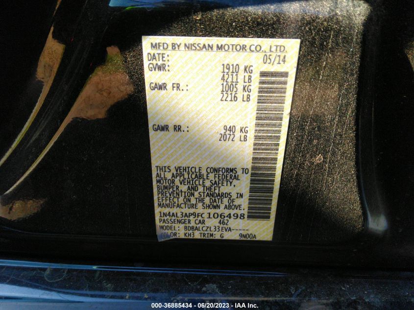 2015 NISSAN ALTIMA 2.5 - 1N4AL3AP9FC106498