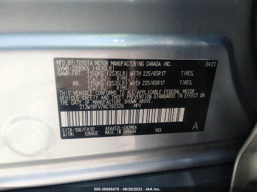 2022 TOYOTA RAV4 XLE - 2T3W1RFV7NC192326