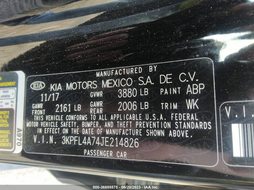 2018 KIA FORTE S - 3KPFL4A74JE214826