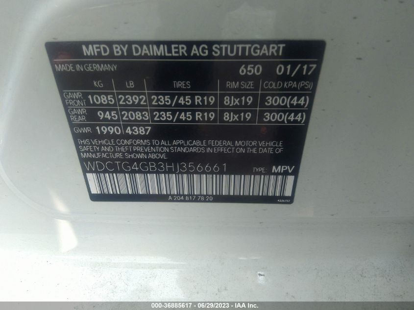 2017 MERCEDES-BENZ GLA GLA 250 - WDCTG4GB3HJ356661