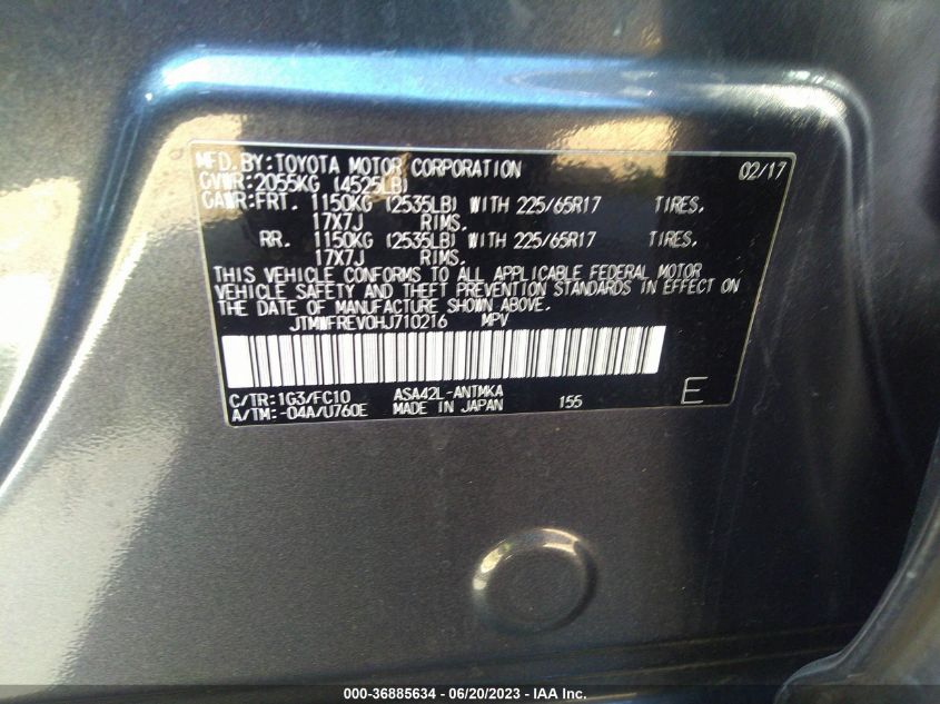 2017 TOYOTA RAV4 XLE - JTMWFREV0HJ710216