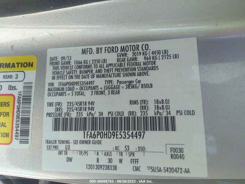 2014 FORD FUSION SE - 1FA6P0HD9E5354497