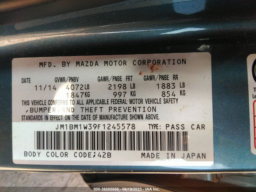 2015 MAZDA MAZDA3 S GRAND TOURING - JM1BM1W39F1245578