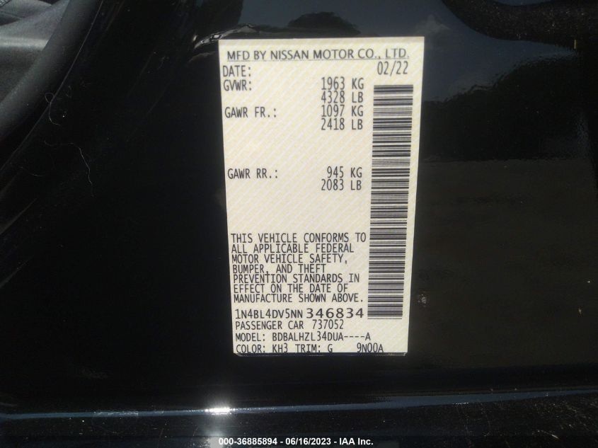 2022 NISSAN ALTIMA 2.5 SV - 1N4BL4DV5NN346834