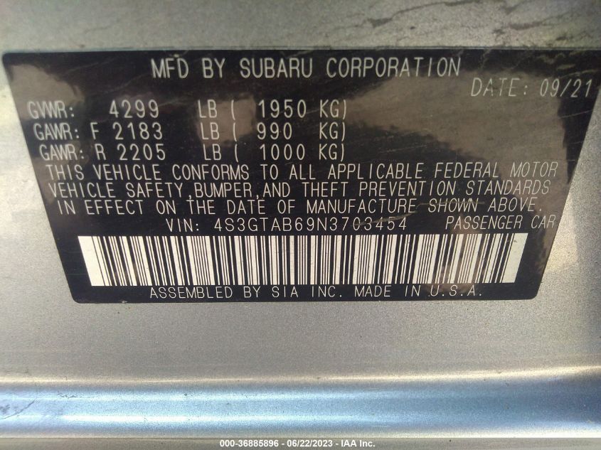 2022 SUBARU IMPREZA - 4S3GTAB69N3703454