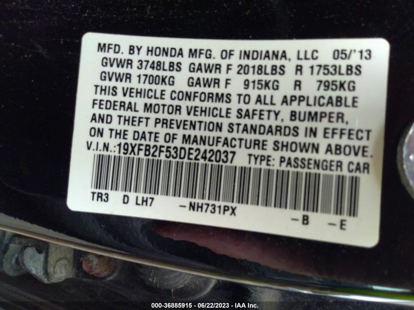2013 HONDA CIVIC SDN LX - 19XFB2F53DE242037