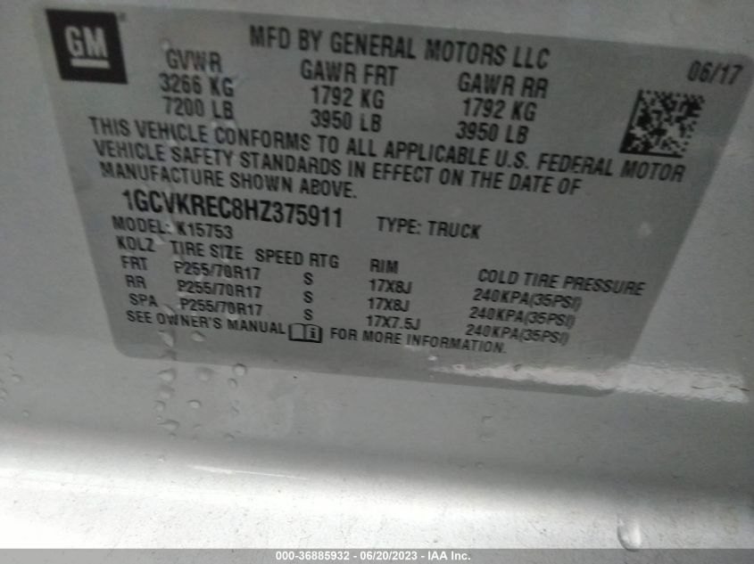 2017 CHEVROLET SILVERADO 1500 LT - 1GCVKREC8HZ375911