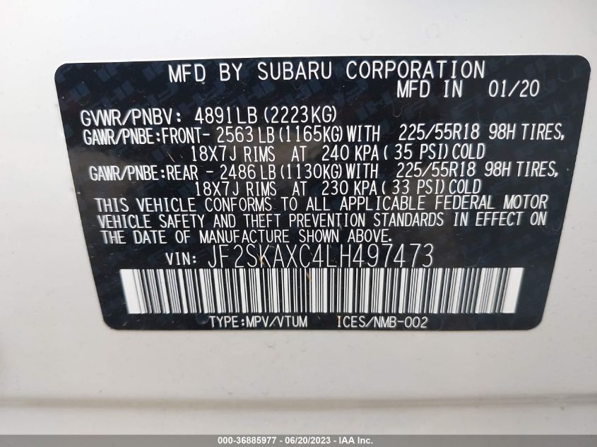 2020 SUBARU FORESTER TOURING - JF2SKAXC4LH497473