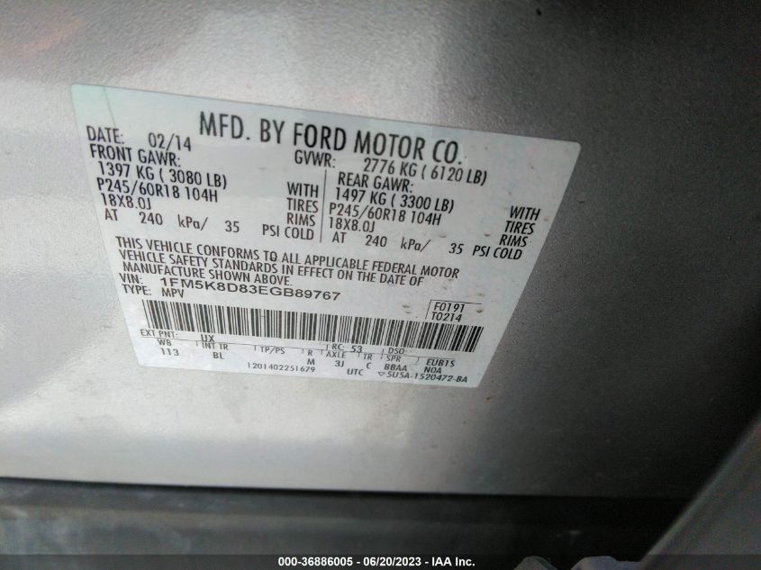 2014 FORD EXPLORER XLT - 1FM5K8D83EGB89767