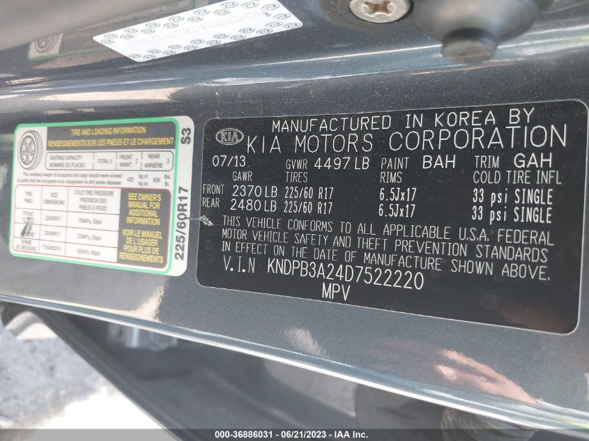 2013 KIA SPORTAGE LX - KNDPB3A24D7522220