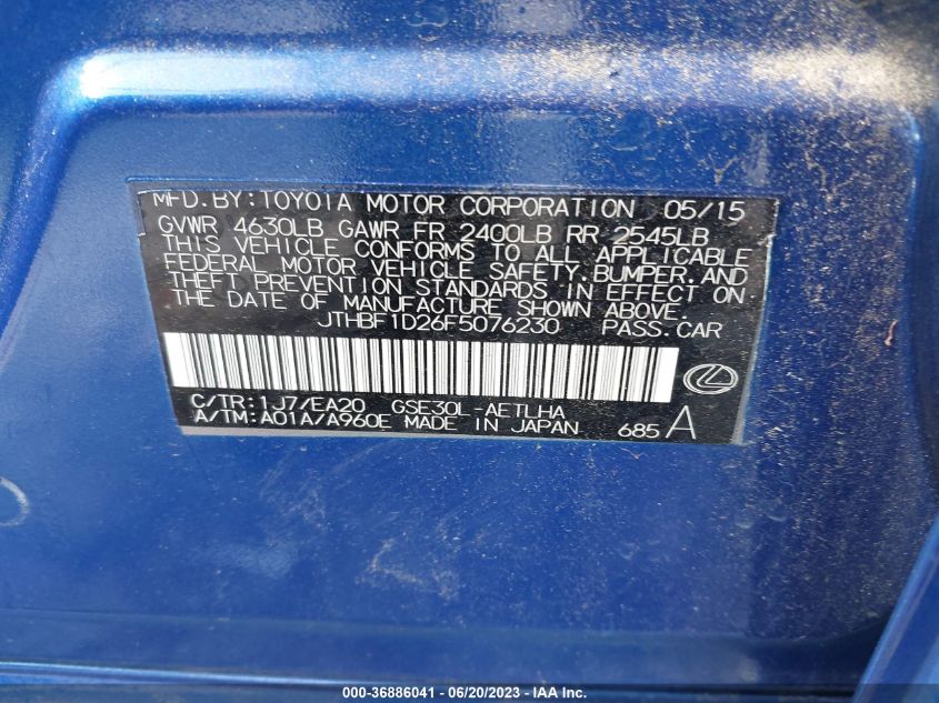 2015 LEXUS IS 250 - JTHBF1D26F5076230