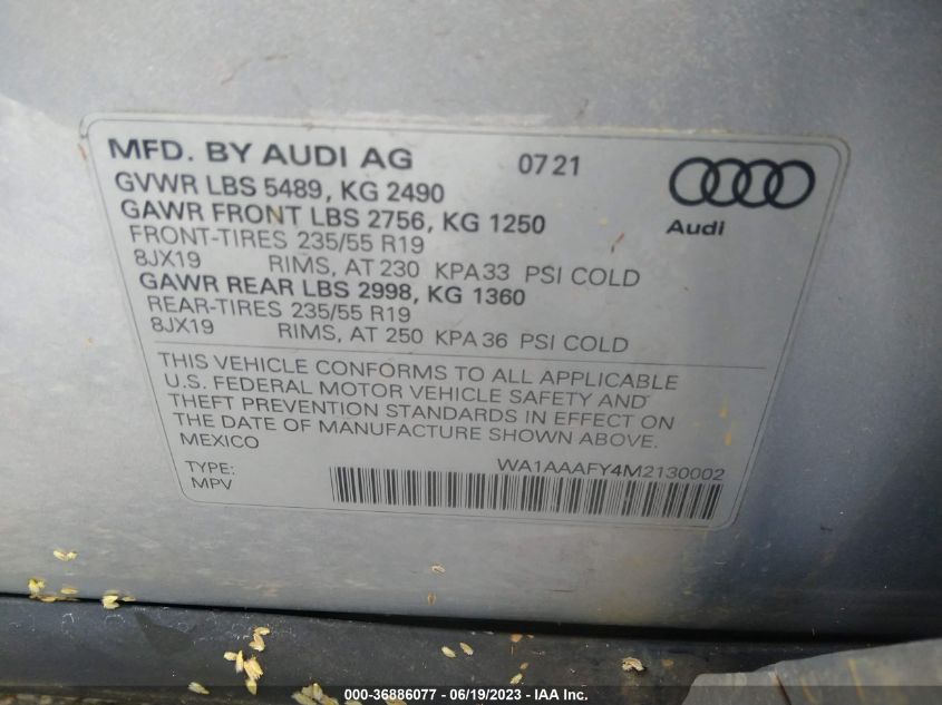 WA1AAAFY4M2130002 2021 AUDI Q5, photo no. 9