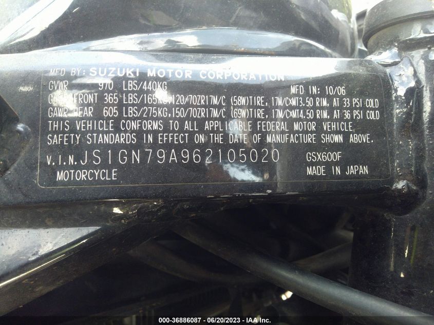 2006 SUZUKI GSX600 F - JS1GN79A962105020
