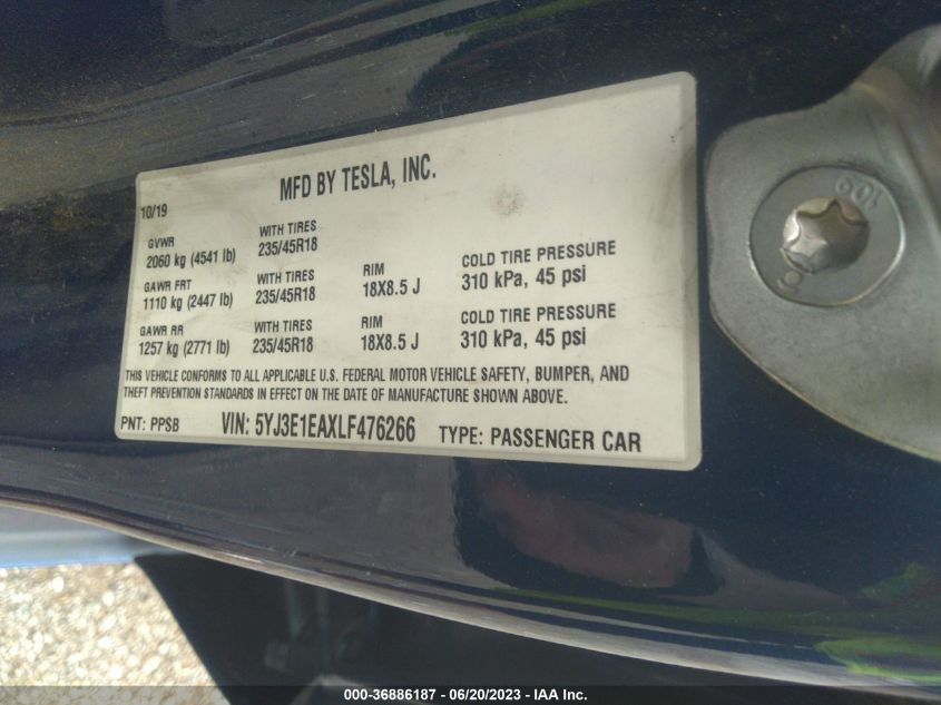 2020 TESLA MODEL 3 STANDARD RANGE - 5YJ3E1EAXLF476266