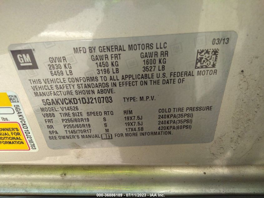 2013 BUICK ENCLAVE LEATHER - 5GAKVCKD1DJ210703